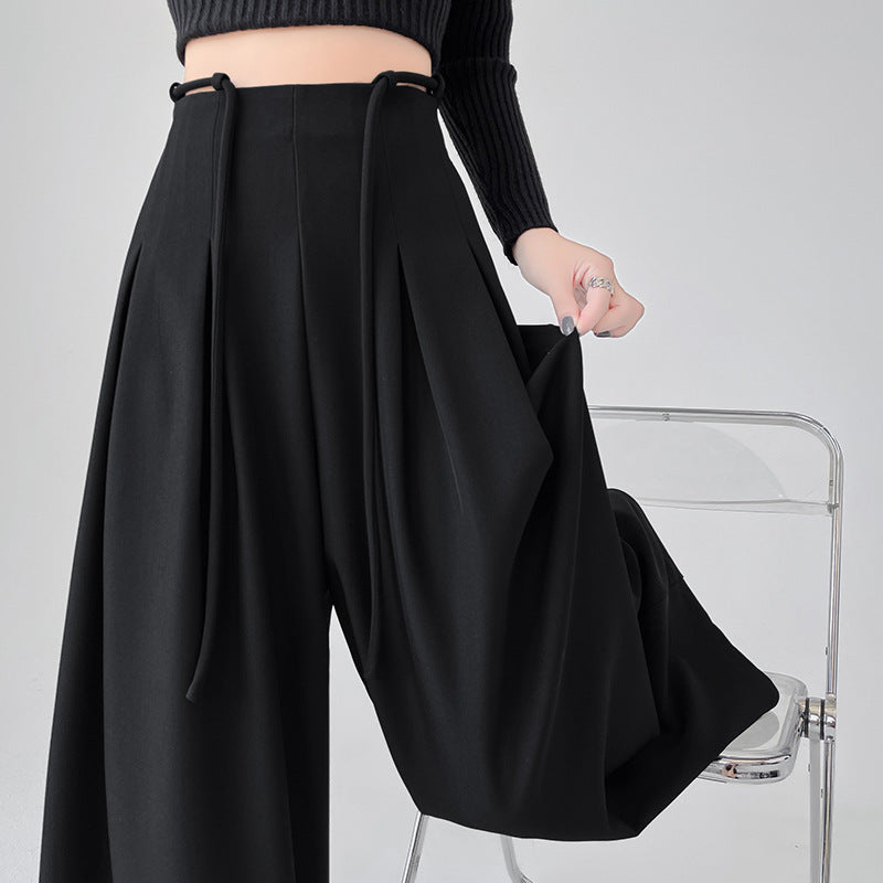 High Waist Loose Casual Trousers with Lace-Up Detail