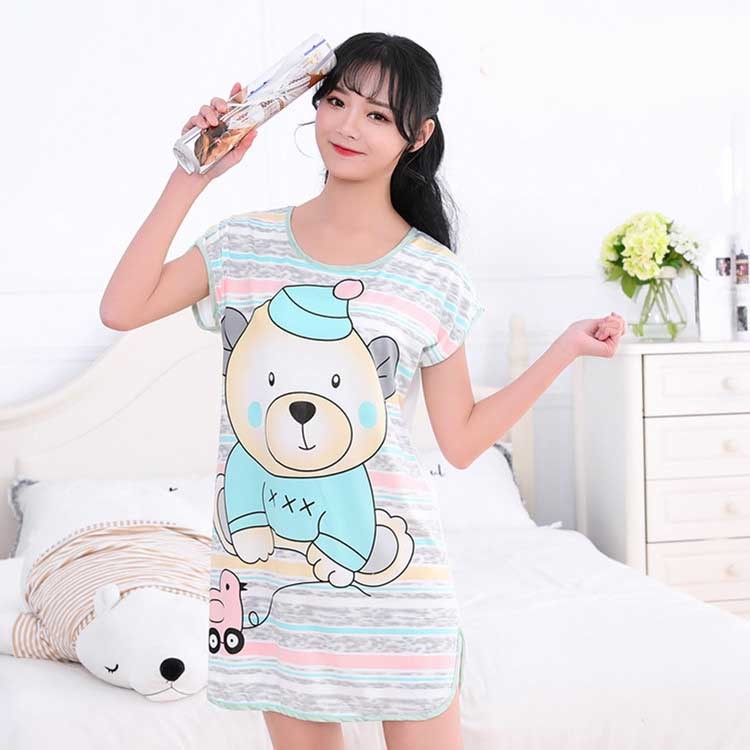 Women's Cartoon Milk Silk Short Sleeve Nightdress One-Piece