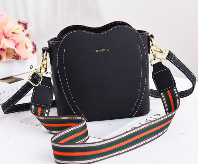Women's Peach Heart PU Shoulder Bag Crossbody Bucket Bag