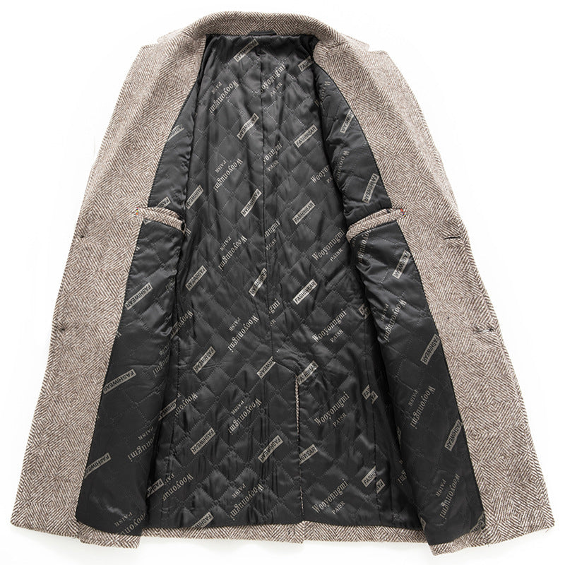 Manteau en laine à carreaux kaki et gris pour homme Veste épaissie à simple boutonnage