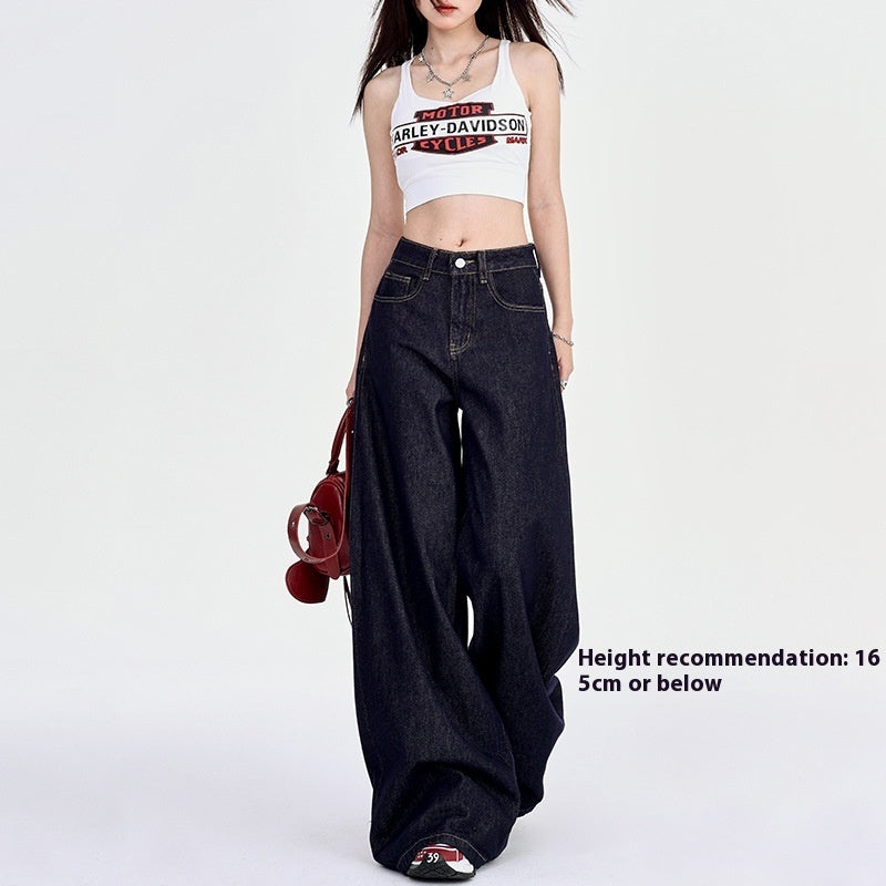 Spring Draped High Waist Wide Leg Denim Jeans for Women