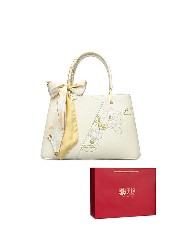 Sac à main en cuir de vachette blanc nacré – Cadeau pour belle-mère – Sac de réunion haut de gamme