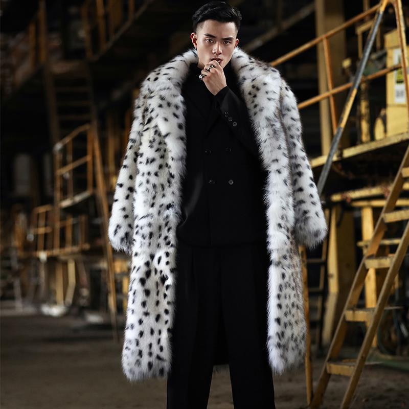Manteau long slim fit en fausse fourrure de renard pour homme, veste d'hiver