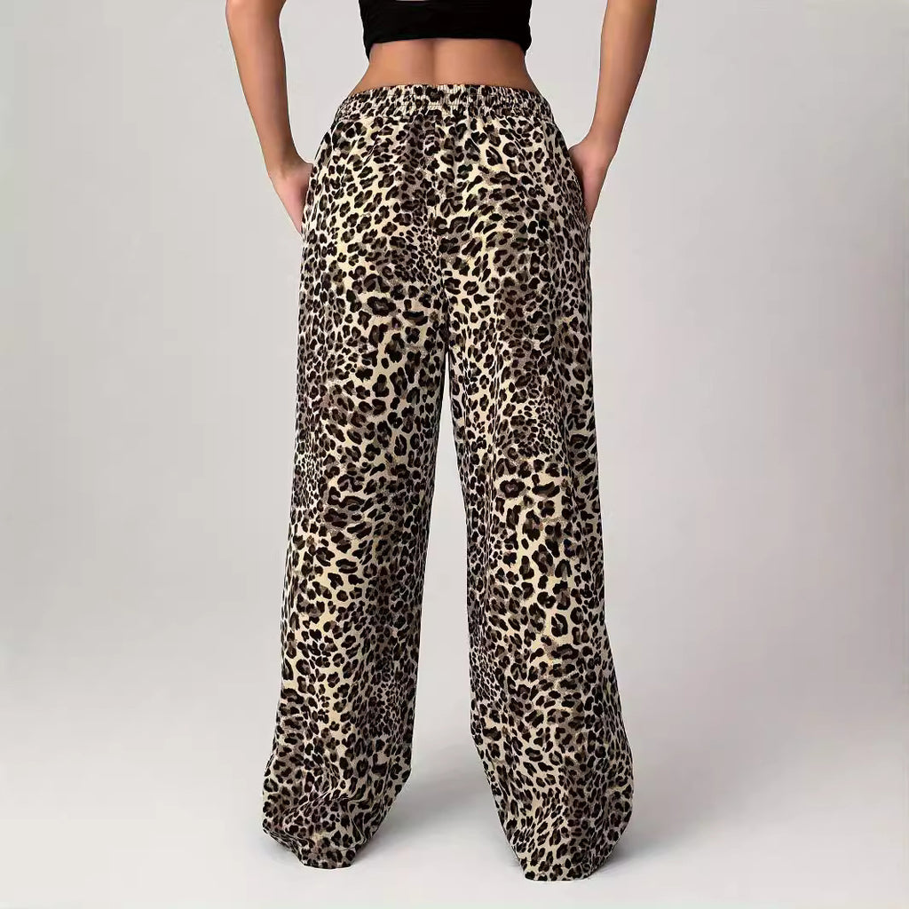 Leopard Print High Waist Loose Wide Leg Trousers for Women