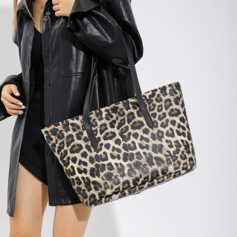 Large Capacity Leopard Print Tote Bag Set - 3 Pieces