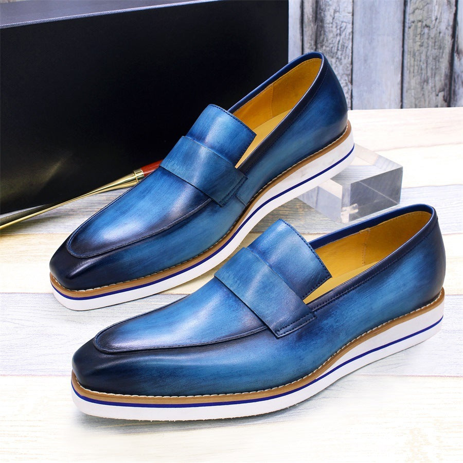Men's Handmade Cowhide Leather Casual Shoes, Blue & Black, Sizes 39-46