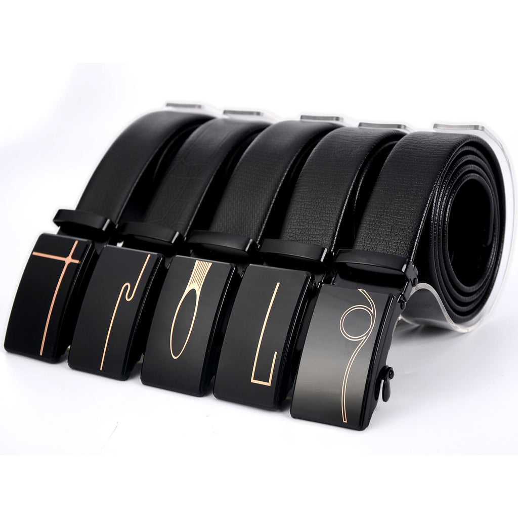 Men's Automatic Buckle Business Casual Belt with Mirror Acrylic Iron Button, 110-130cm, Patent Leather Finish