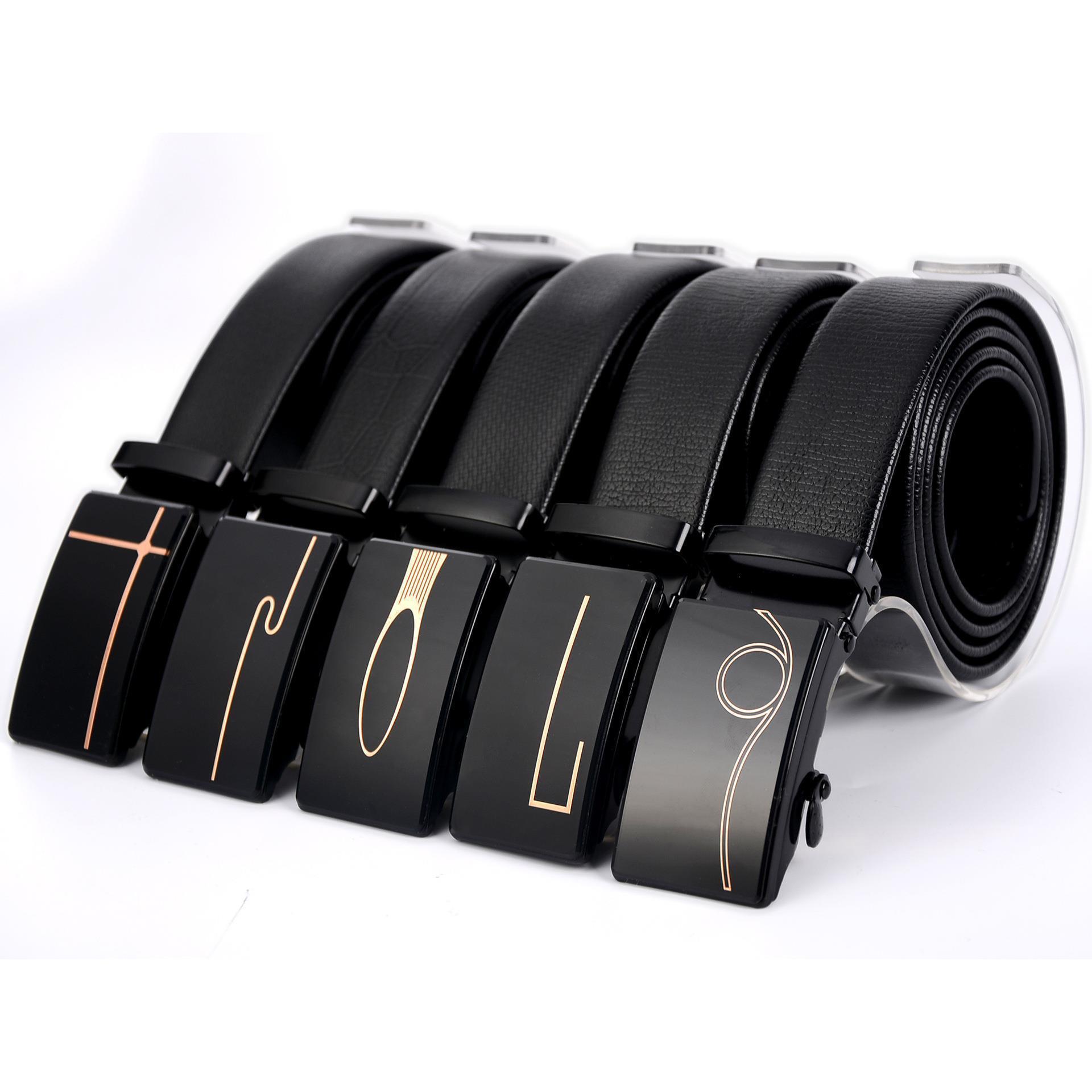 Men's Automatic Buckle Business Casual Belt with Mirror Acrylic Iron Button, 110-130cm, Patent Leather Finish