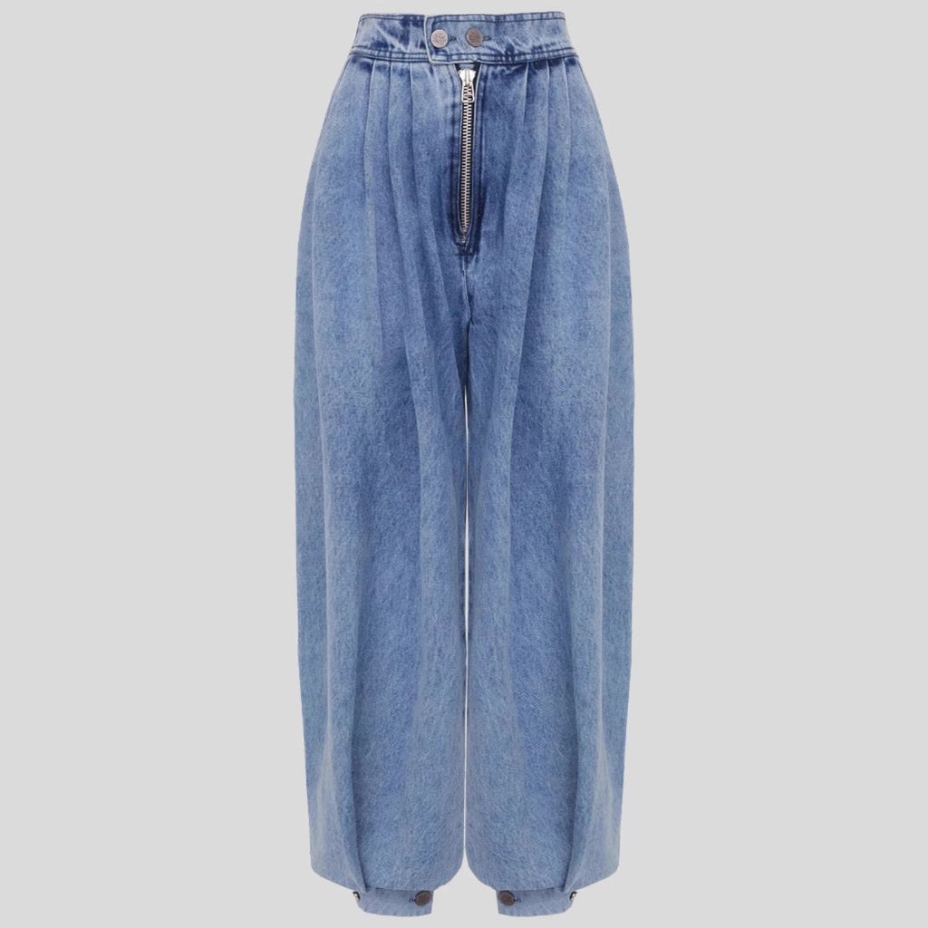 Jean ample taille haute avec attaches aux chevilles et fermeture éclair