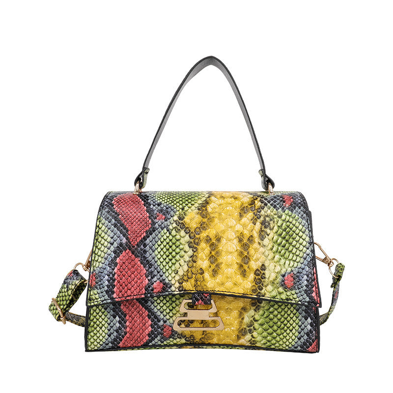 Sac à main en PU avec serrure Gourde Motif Serpent pour femmes, à porter à l'épaule ou en bandoulière