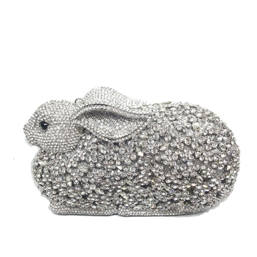 European & American Metal Diamond Rabbit Evening Bag with Detachable Handle