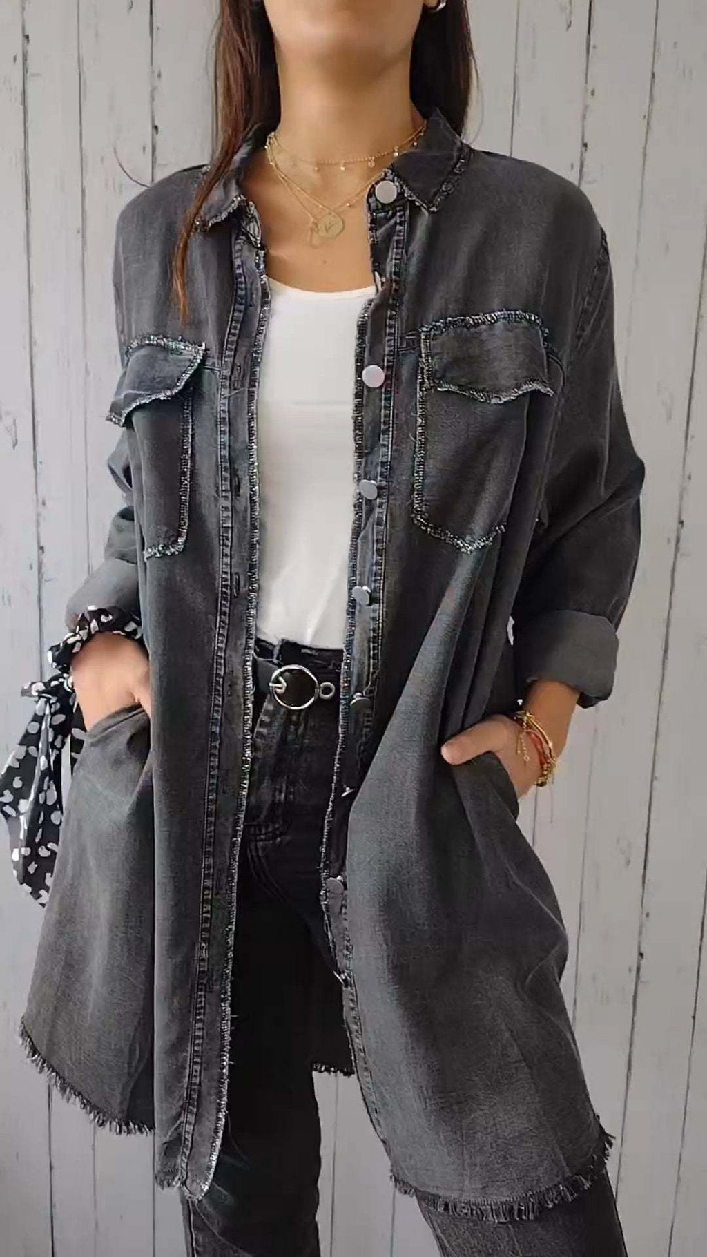 Cotton Linen Color Block Casual Long Shirt Coat