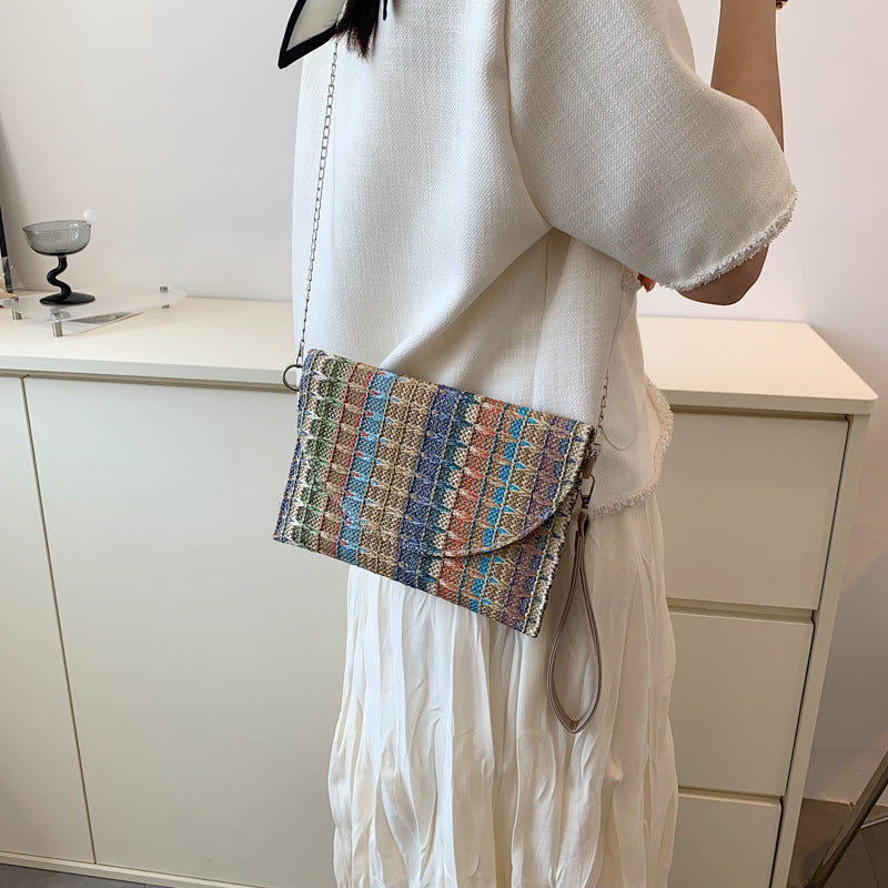 Sac à bandoulière tissé en PU de style ethnique décontracté pour femme