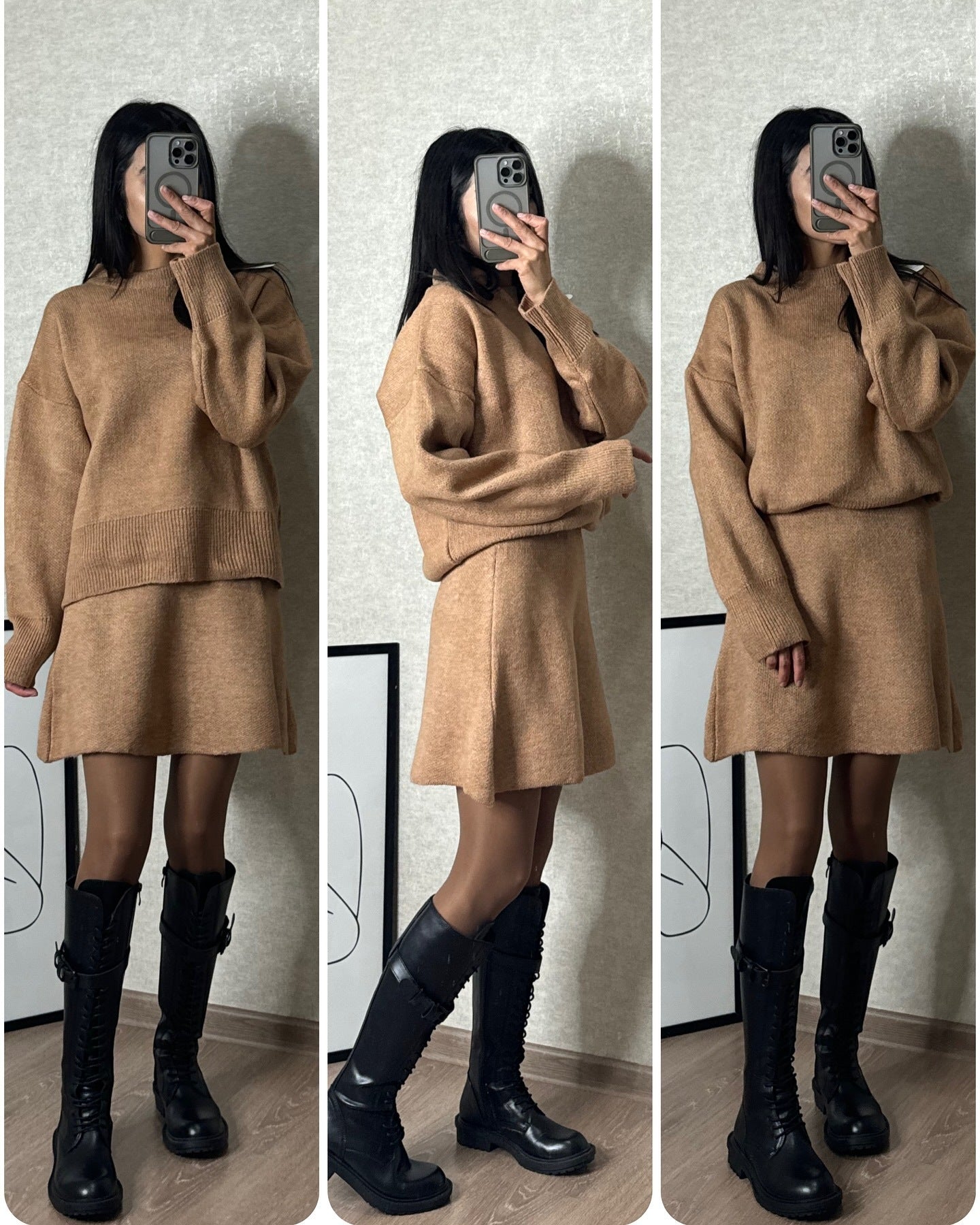 Women’s 2-Piece Knit Sweater Set Long Sleeve Pullover & High Waist Mini Skirt