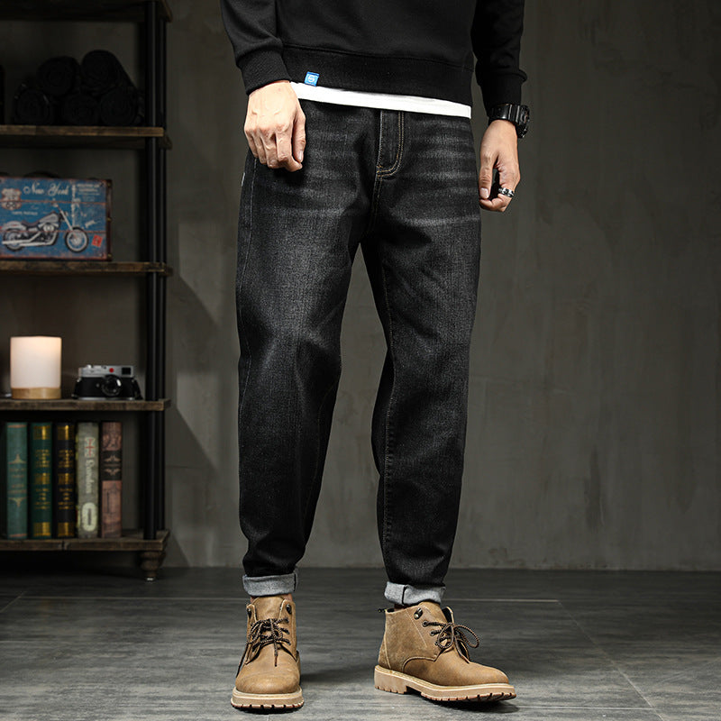 Jean harem homme en coton extensible taille haute grande taille ample