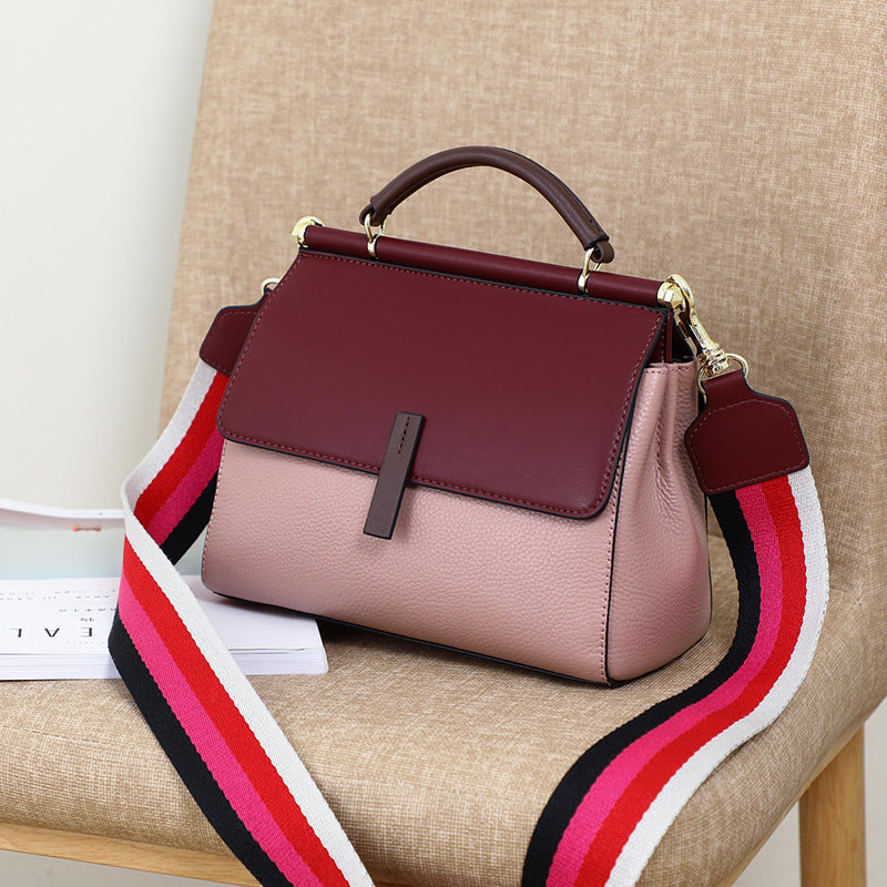 Sac Bandoulière Messenger en Cuir Rose Violet Moyen