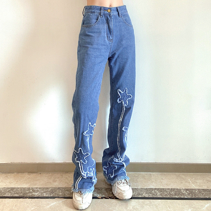 High Waist Slim Fit Flared Jeans Casual Trousers