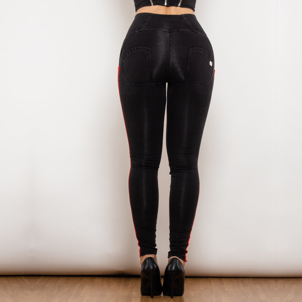 Shascullfites Melody Women's Black Stretch Pencil Jeans Butt Lift Striped Detailing Slim Fit Denim Jeggings