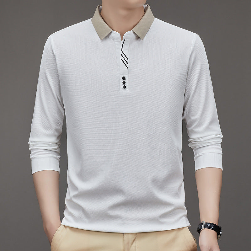 Men's Autumn Business Fit Solid Color Polo Collar Shirt