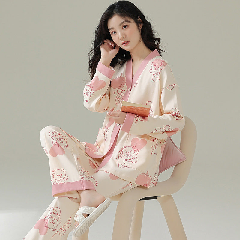 Ensemble pyjama à manches longues en coton pour femme