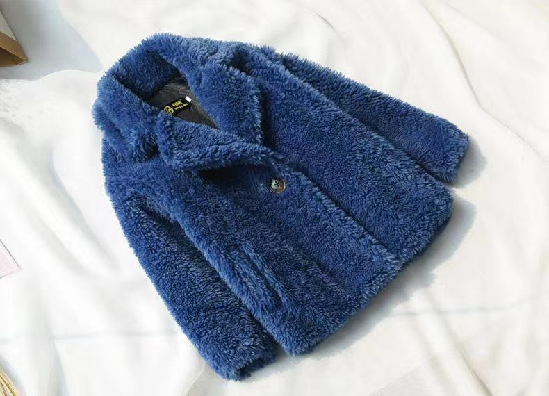 Manteau Fille Cachemire Épais Tout-en-un avec Fourrure