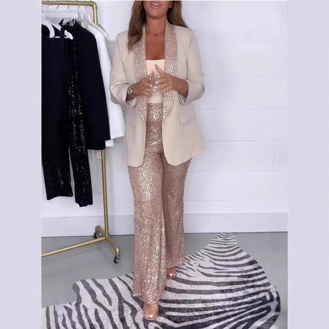 Tailleur à strass et col en V pour femme