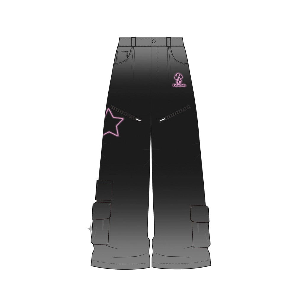 Pantalon large droit en jean enduit violet