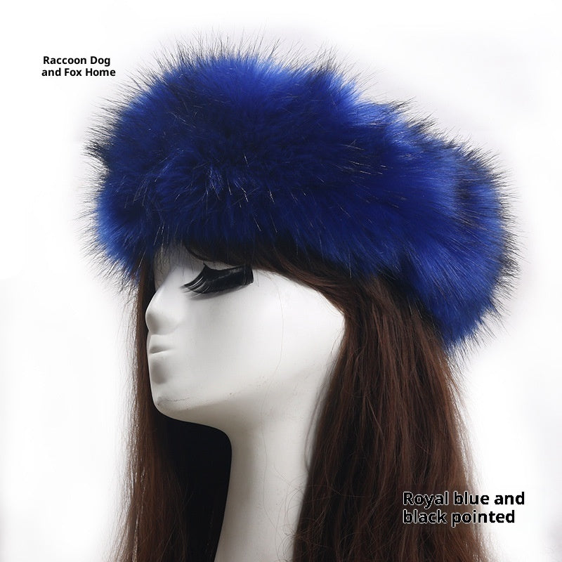 طوق رأس مرن من الفرو الصناعي بنقشة فرو الثعلب للنساء