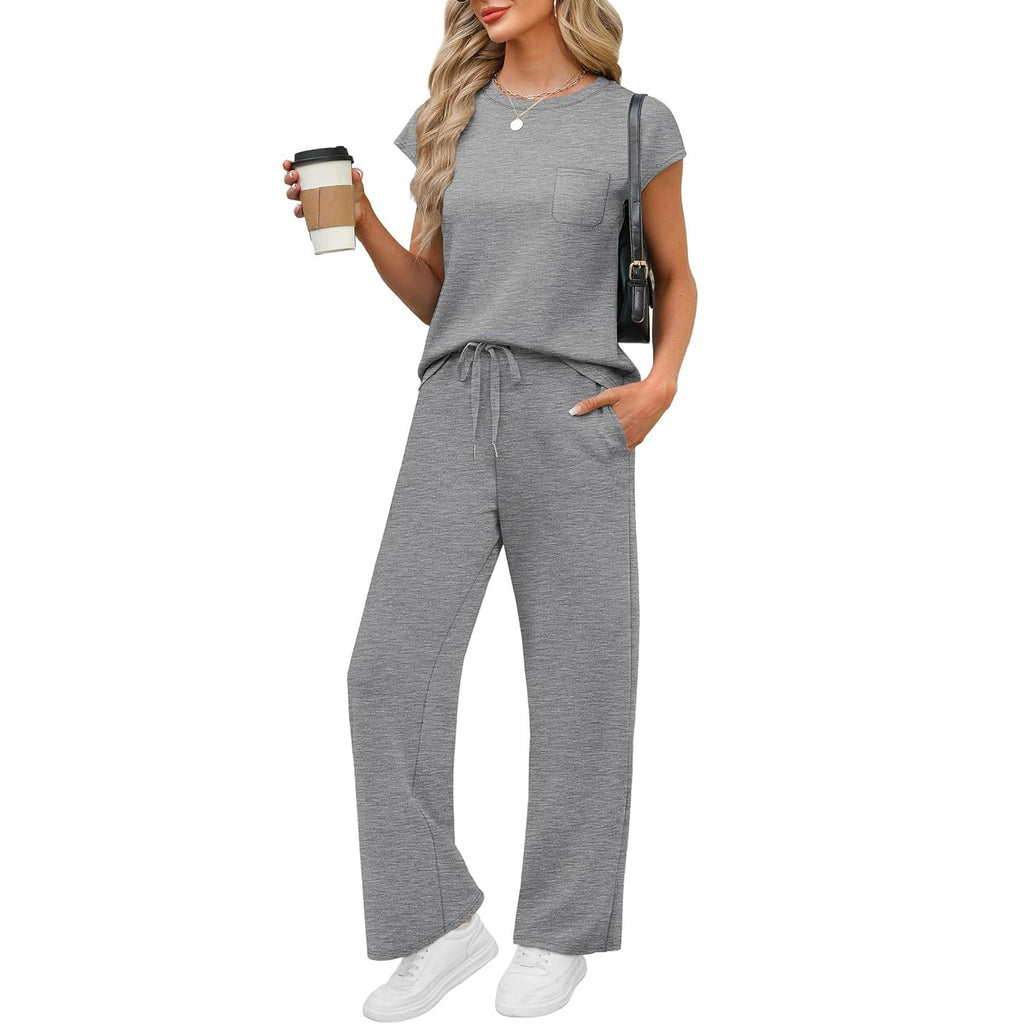 Round Neck Loose Short Sleeve Pocket Two-Piece Casual Suit