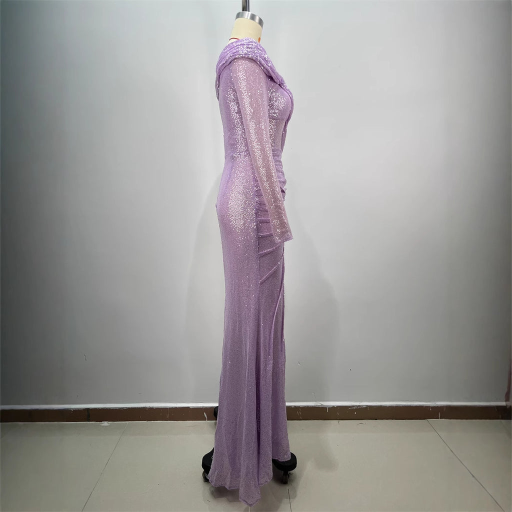 Women's Slim Fit Lavender Purple Long Slit Dress