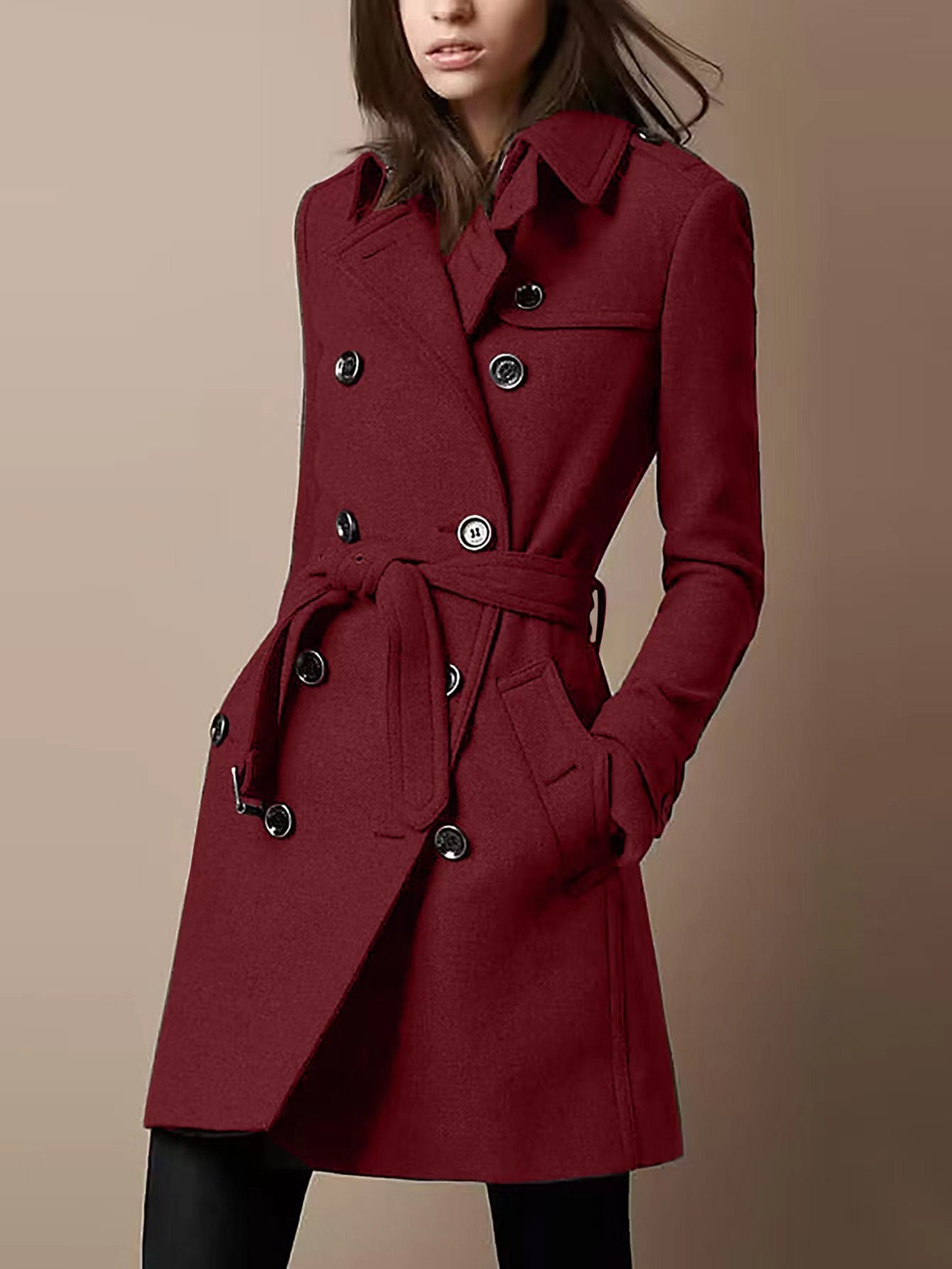 Manteau en laine décontracté à double boutonnage pour femme