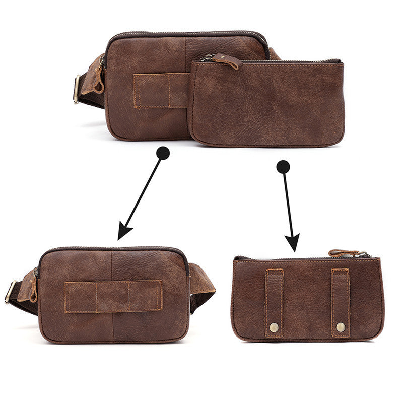 Sac banane homme en cuir 22x15x3cm Sacoche ceinture décontractée fonctionnelle Pochette de poitrine Marron