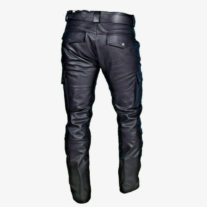 Pure Color Men's PU Strap Casual Leather Pants