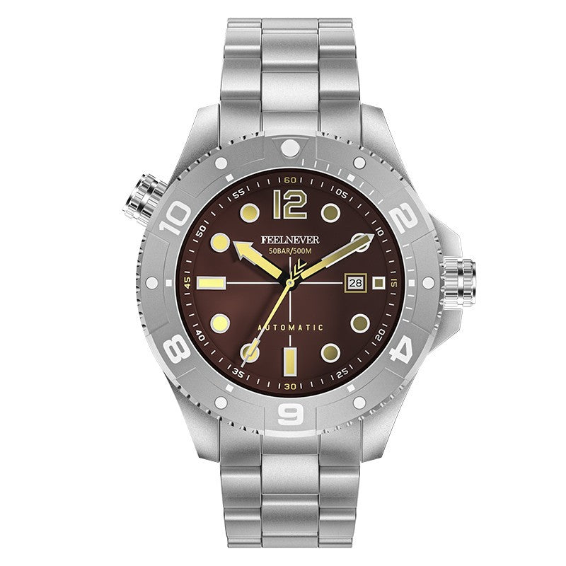 Automatic Mechanical Men's Watch - Silver Steel, Brown/Blue/Black