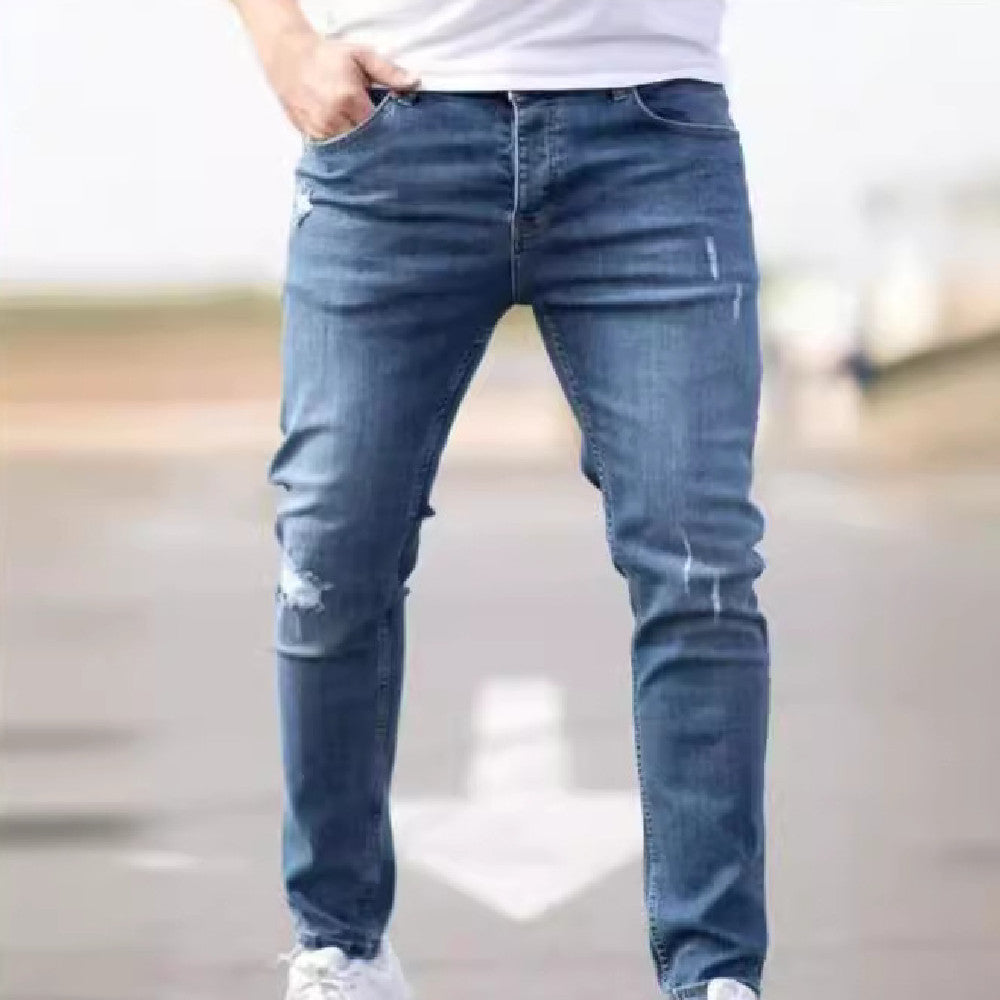 Jean Skinny Homme en Denim Bleu Élasticité Moyenne