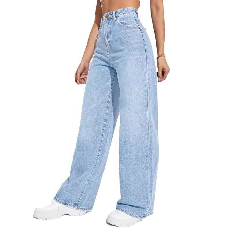 Ladies Light Blue High Waist Slim Straight Jeans