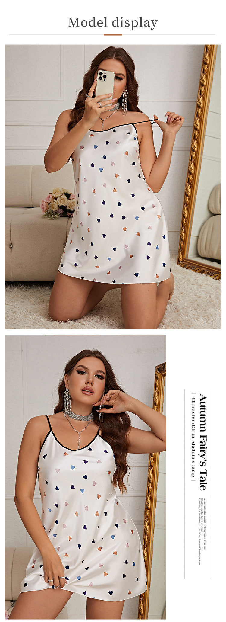Ice Silk Printed Nightdress Homewear for Women