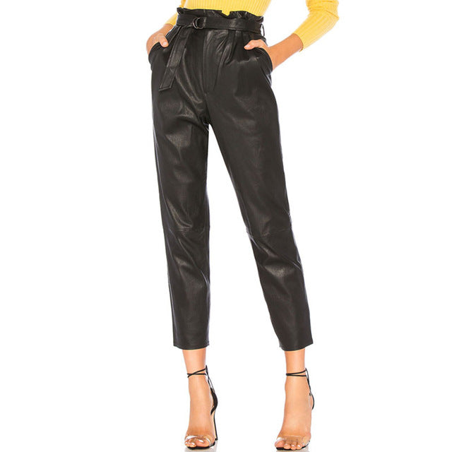 Pantalon Crayon Taille Haute en Faux Cuir Femme - Noir, Kaki, XXS-XL