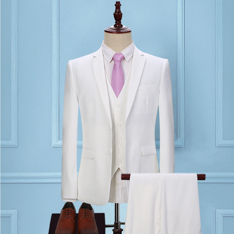 Men's Slim Fit Three-Piece Business Suit with Tie
