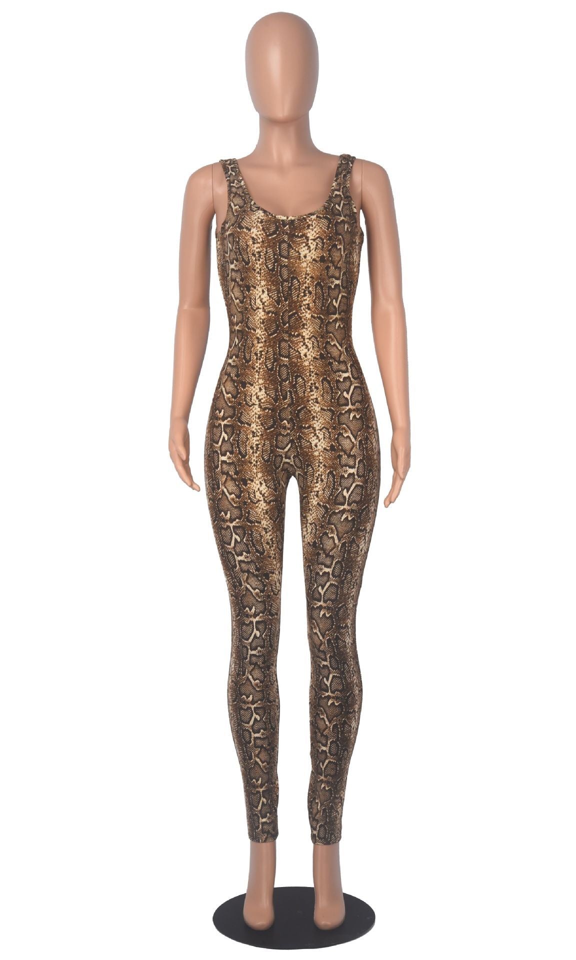 Women's Big U-Neck Sleeveless Printed Jumpsuit