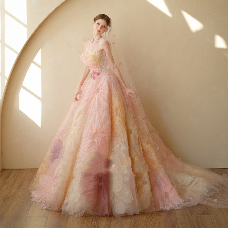 Robe de mariée avec traîne et voile en tulle S-XL pour spectacle de mariée