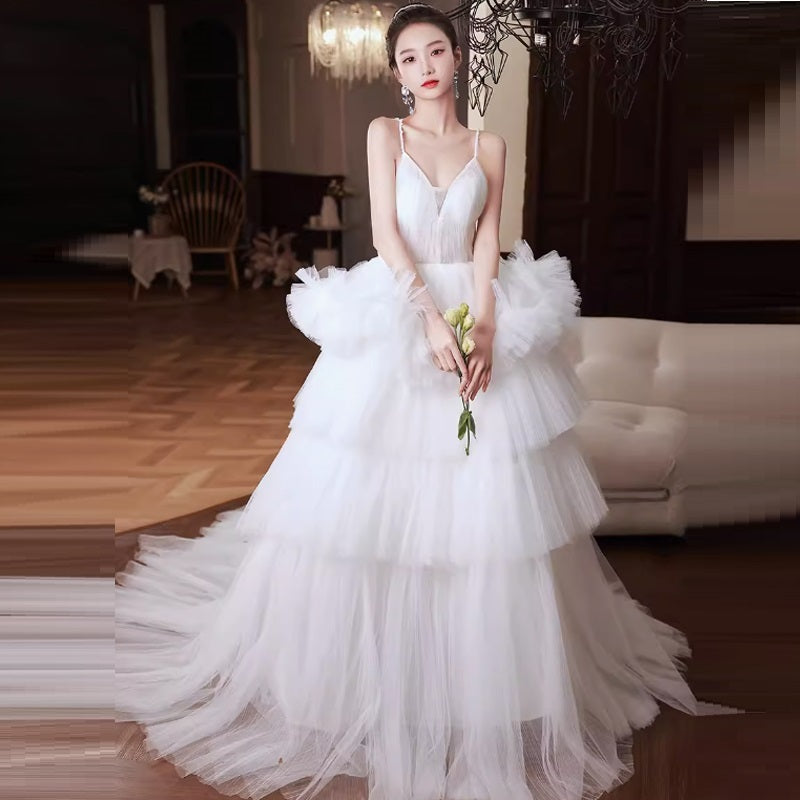 White Suspender Pettiskirt Wedding Dress French Style