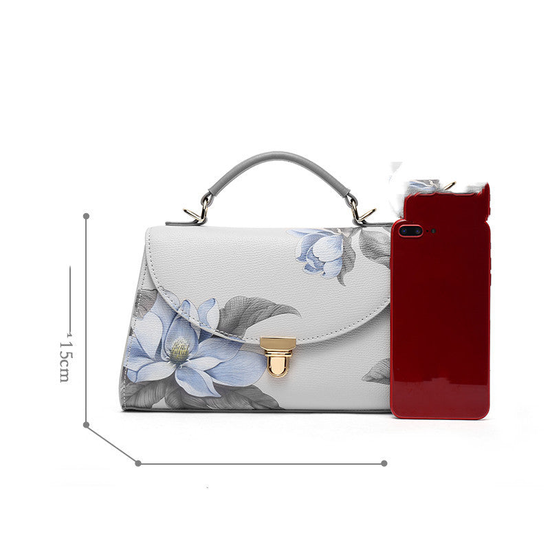 Middle Aged Women's Grey Leather Shoulder Bag Handbag