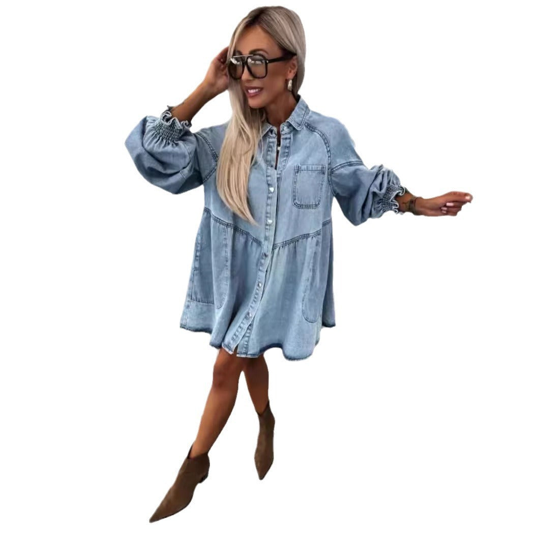 Robe boutonnée en jean à manches longues pour femmes, idéale pour le printemps et l'été