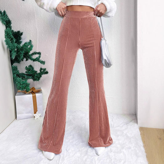 High Waist Corduroy Bell-Bottom Pants for Women Wide Leg