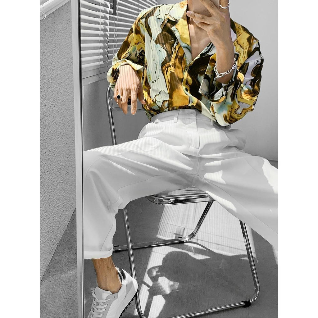Chemise tendance rétro ample à manches longues à motif floral pour hommes