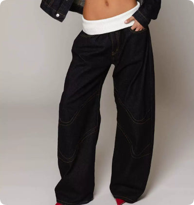 Loose-Fitting Straight-Leg Jeans with Pockets Casual Street-Style Pants