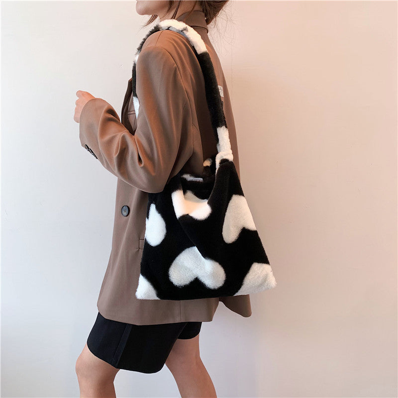 Grand sac shopping en peluche d'hiver pour femmes