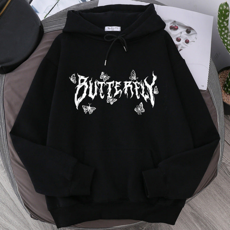 Sweat-shirt ample unisexe papillon lettre gothique en mélange de polyester et coton