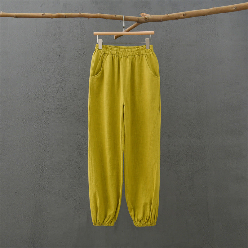 Women's Cotton And Linen Slub Casual Trousers Lantern Yoga Pants